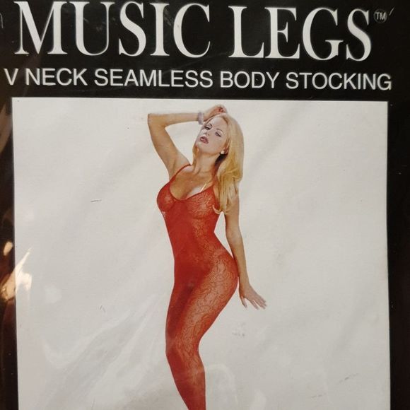 NWT Womens Red VNeck Body Stocking OS - Picture 2 of 3